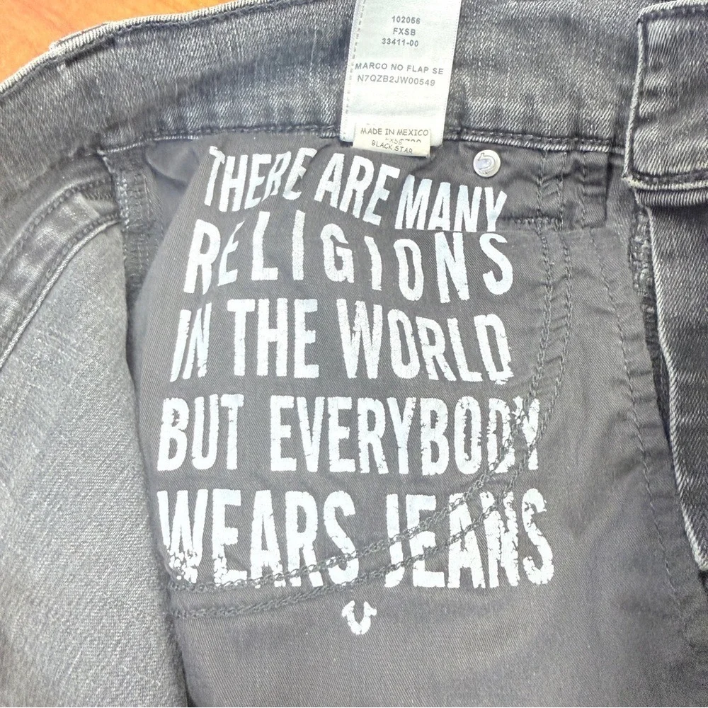 Marco No Flap SE True Religion Washed Gray Pocket-Embroidered sz 30